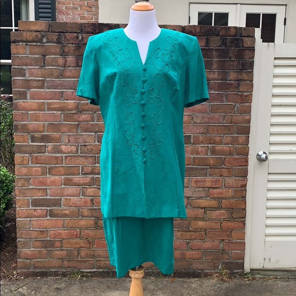 Vintage Miss Dorby Embroidered Jaquard Emerald Dress 12